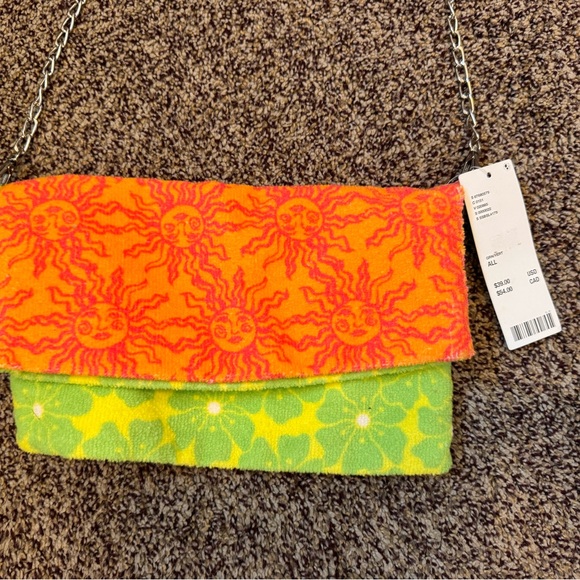 Urban Outfitters Women's Chain Strap Clutch/Shoulder/Crossbody Orange Green Bag - Picture 3 of 8